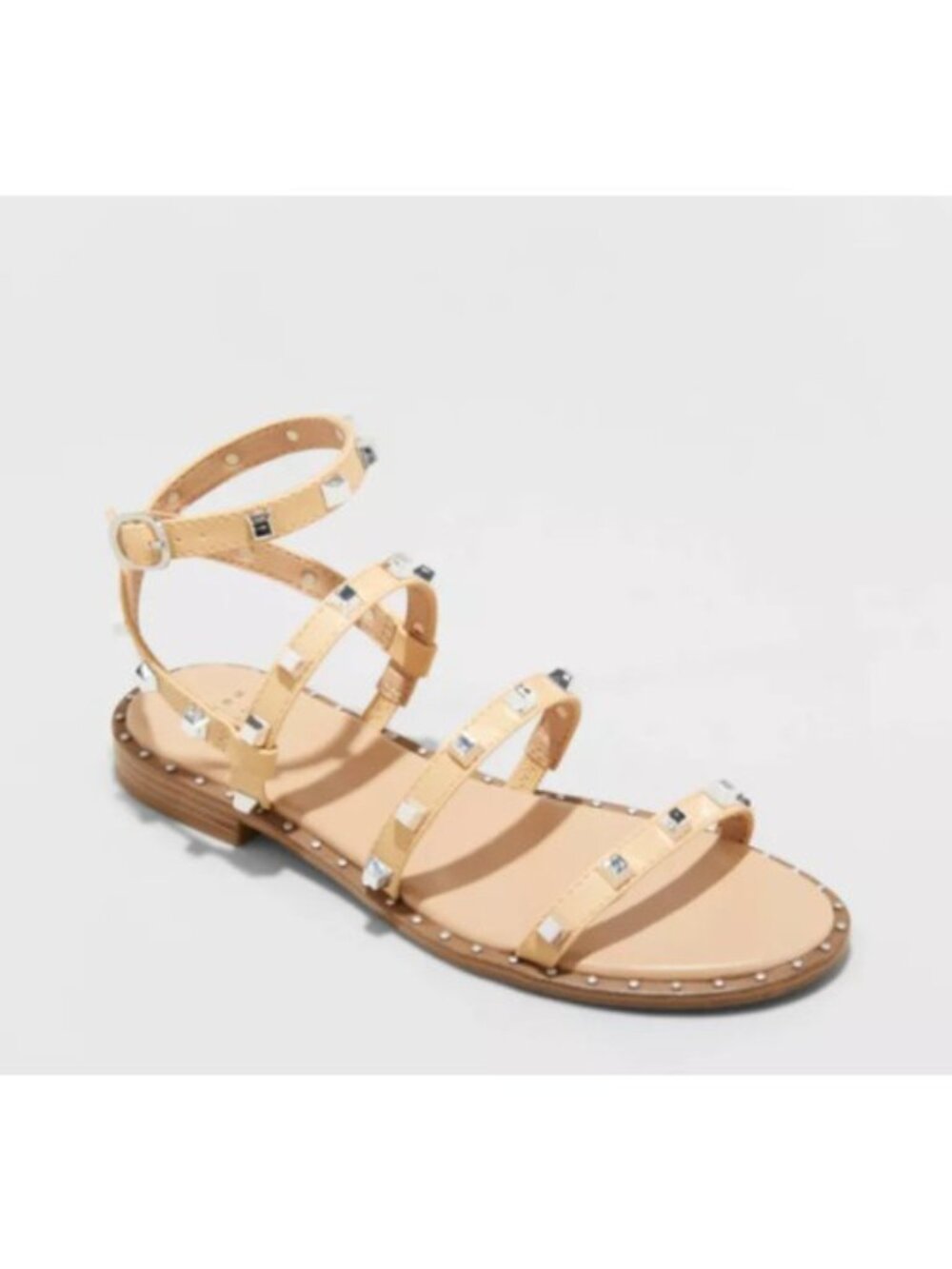 A New Day Womens Astrid Sandals Faux Leather Studded Ankle Strap Beige 8W Wide - Picture 6 of 6